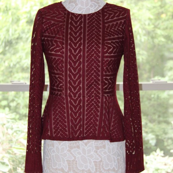 ❤️ $198 BCBGMAXAZRIA Long Sleeve Pietro Wine Knit Top Shirt; Size Medium M - Picture 4 of 6